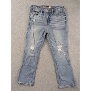 Seven 7 Jeans Womens Size 4 Blue Destressed Crop Bootcut Faded Whiskers Fashion